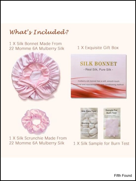 100% Mulberry Silk Hair Bonnet for Sleeping with Scrunchie, Large Adjustable main image 5